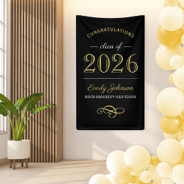 2025 Elegant Goud Zwart Custom Afstuderen Spandoek