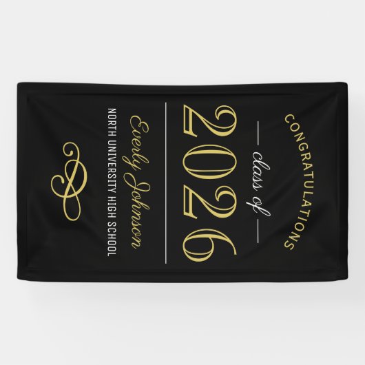 2025 Elegant Goud Zwart Custom Afstuderen Spandoek (Horizontaal)