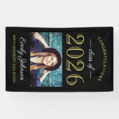 2025 Elegant Goud Zwart Custom Photo Afstuderen Spandoek (Horizontaal)
