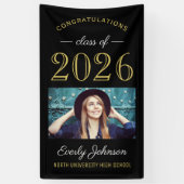 2025 Elegant Goud Zwart Custom Photo Afstuderen Spandoek (Verticaal)