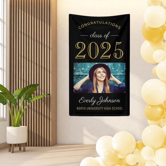 2025 Elegant Goud Zwart Custom Photo Afstuderen Spandoek