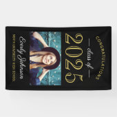 2025 Elegant Goud Zwart Custom Photo Afstuderen Spandoek (Horizontaal)