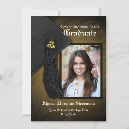2025 Elegant Gouden Tassel Charm Foto Afstuderen Kaart (Voorkant)