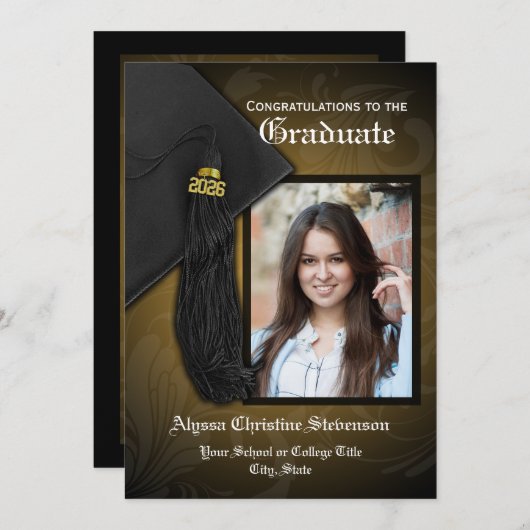 2025 Elegant Gouden Tassel Charm Foto Afstuderen Kaart (Voorkant / Achterkant)