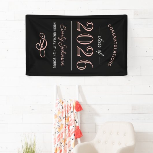 2025 Elegant Roos Goud Zwart Custom Afstuderen Spandoek (Insitu)
