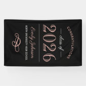 2025 Elegant Roos Goud Zwart Custom Afstuderen Spandoek (Horizontaal)