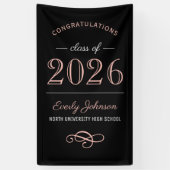 2025 Elegant Roos Goud Zwart Custom Afstuderen Spandoek (Verticaal)