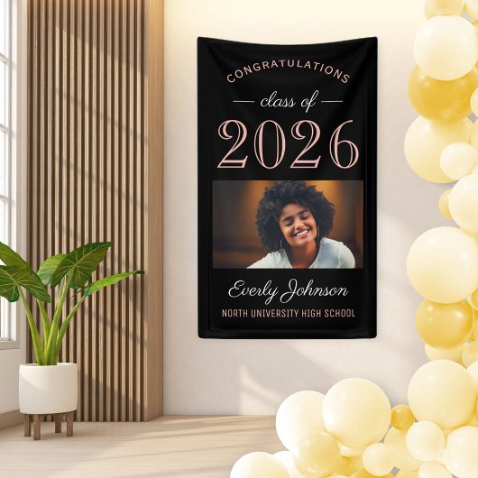 2025 Elegant Roos Goud Zwart Custom Afstuderen Spandoek