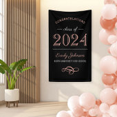 2025 Elegant Roos Goud Zwart Custom Afstuderen Spandoek