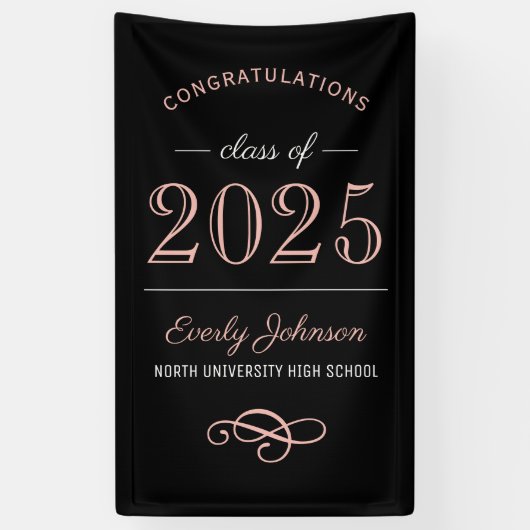 2025 Elegant Roos Goud Zwart Custom Afstuderen Spandoek (Verticaal)