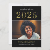 2025 Elegant Zwart Goud Foto Afstudeerfeest Kaart (Voorkant)