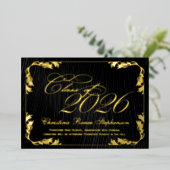 2025 Elegant zwart/goud klassevol formeel Afstuder Folie Uitnodiging (Staand Voorkant)