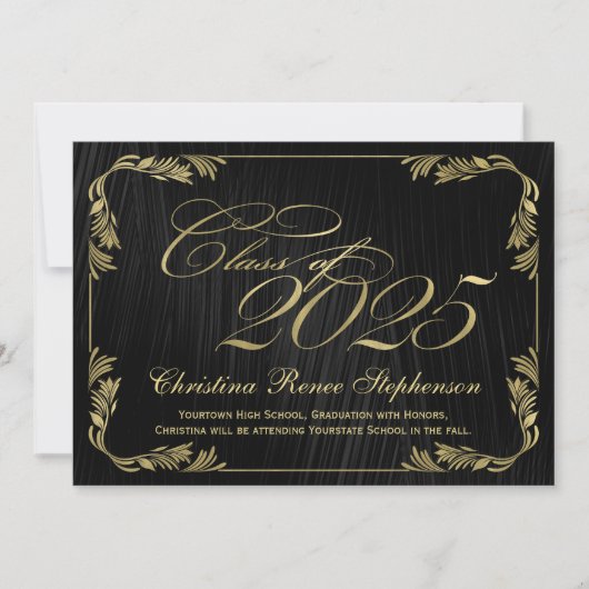 2025 Elegant zwart/goud klassevol formeel Afstuder Kaart (Voorkant)