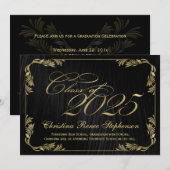 2025 Elegant zwart/goud klassevol formeel Afstuder Kaart (Voorkant / Achterkant)