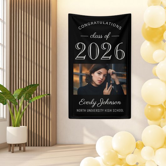 2025 Elegant Zwart Grijs Custom Afstuderen Banner