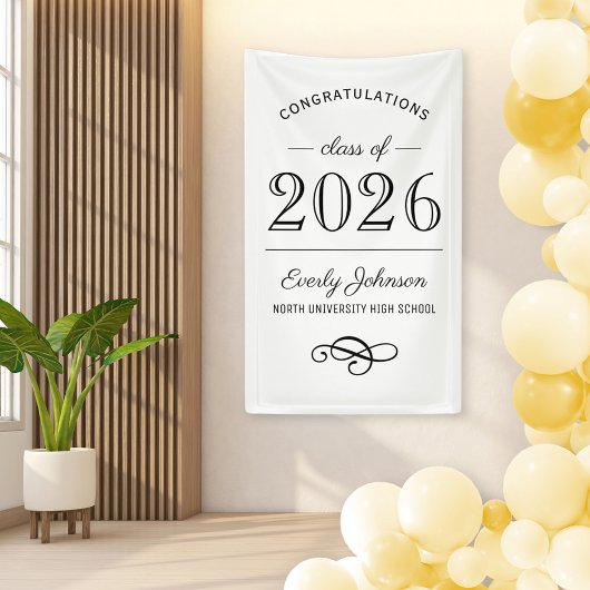 2025 Elegant Zwart-wit Custom Afstuderen Spandoek