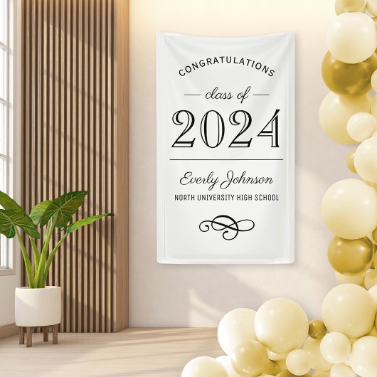 2025 Elegant Zwart-wit Custom Afstuderen Spandoek