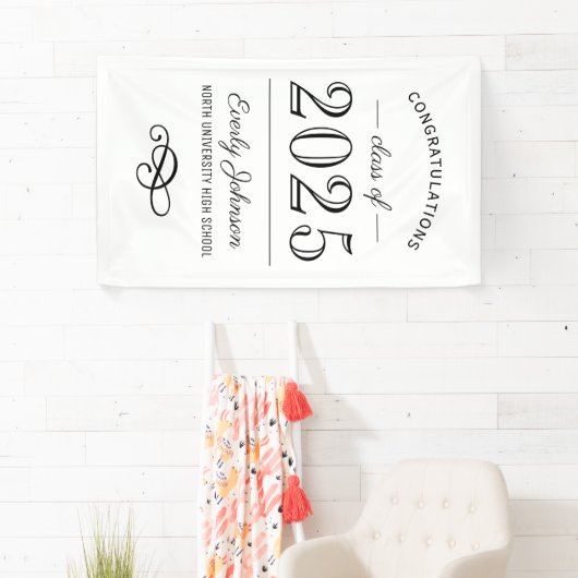 2025 Elegant Zwart-wit Custom Afstuderen Spandoek (Insitu)