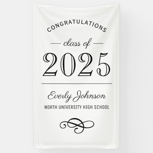 2025 Elegant Zwart-wit Custom Afstuderen Spandoek (Verticaal)