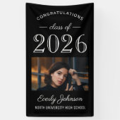 2025 Elegant Zwart Wit Custom Photo Afstuderen Spandoek (Verticaal)