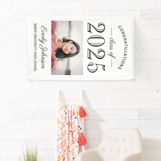 2025 Elegant Zwart Wit Custom Photo Afstuderen Spandoek (Insitu)