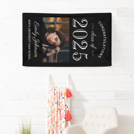 2025 Elegant Zwart Wit Custom Photo Afstuderen Spandoek (Insitu)