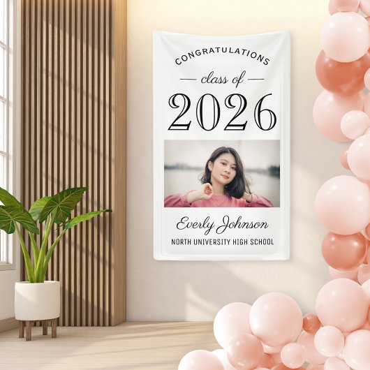 2025 Elegant Zwart Wit Custom Photo Afstuderen Spandoek