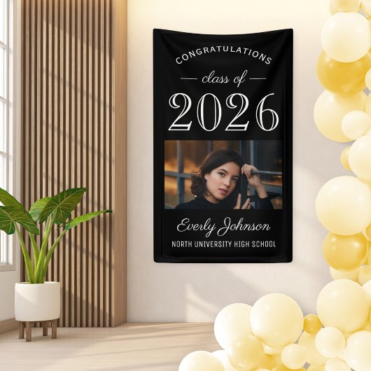 2025 Elegant Zwart Wit Custom Photo Afstuderen Spandoek