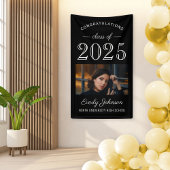 2025 Elegant Zwart Wit Custom Photo Afstuderen Spandoek