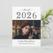 2025 Elegant Zwart Wit Foto Afstudeerfeest Kaart (Staand voorkant)