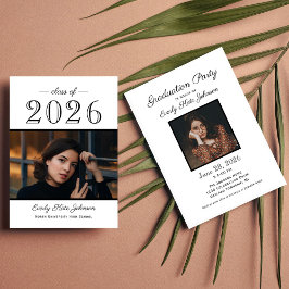 2025 Elegant Zwart Wit Foto Afstudeerfeest Kaart