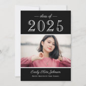 2025 Elegant Zwart Wit Foto Afstudeerfeest Kaart (Voorkant)