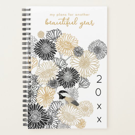 2025 Elegante Bloemen en Chickadee Maandplanner Planner (Voorkant)