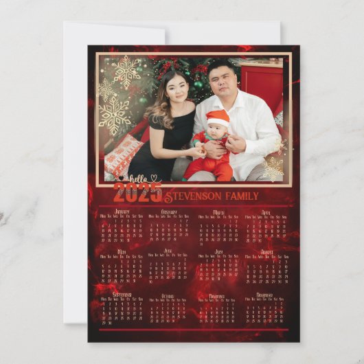 2025 Elegante rode familie fotokalender Feestdagenkaart (Voorkant)