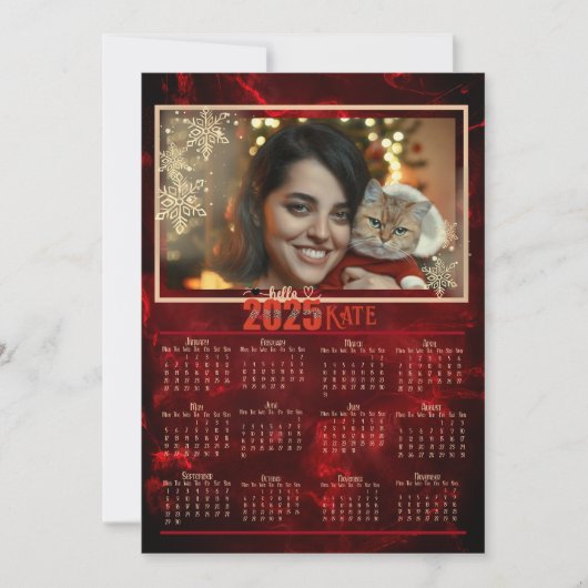 2025 Elegante Rode Fotokalender Feestdagenkaart (Voorkant)
