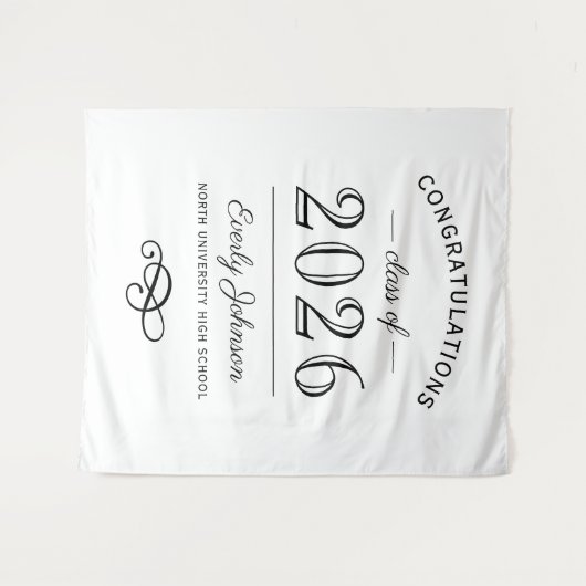 2025 Elegante Zwart en Wit Aangepaste Afstuderen Wandkleed (Voorkant (horizontaal))