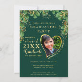 2025 Emerald Green Gold Floral Foto Afstuderen Kaart (Voorkant)
