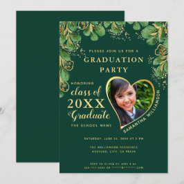 2025 Emerald Green Gold Floral Foto Afstuderen Kaart