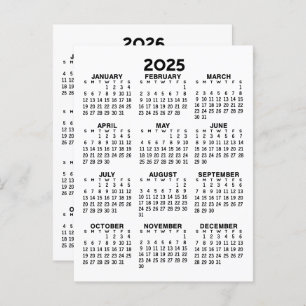 2025 en 2026 Jaar Uitzicht Kalender - Basic Minima Briefkaart