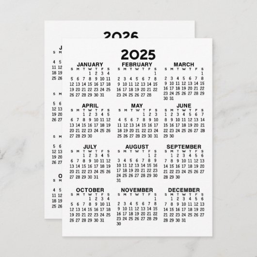 2025 en 2026 Jaar Uitzicht Kalender - Basic Minima Briefkaart (Voorkant / Achterkant)
