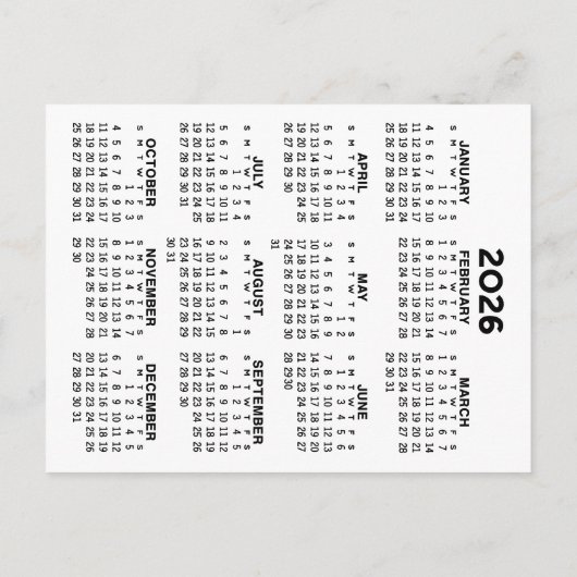 2025 en 2026 Jaar Uitzicht Kalender - Basic Minima Briefkaart (Achterkant)