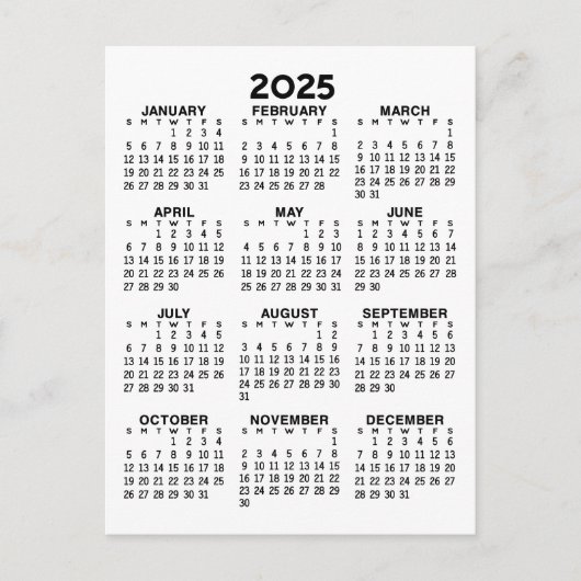 2025 en 2026 Jaar Uitzicht Kalender - Basic Minima Briefkaart (Voorkant)