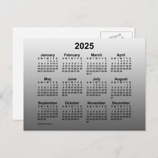 2025 Faded witte minikalender van Janz Briefkaart (Voorkant / Achterkant)