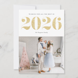2025 Faux Gold Glitter Modern Gelukkig Nieuwjaar Feestdagenkaart