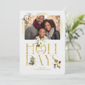 2025 Faux Gold Leaf en Botanische Single Foto Feestdagenkaart (Staand voorkant)