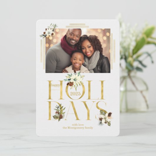 2025 Faux Gold Leaf en Botanische Single Foto Feestdagenkaart (Staand voorkant)