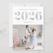 2025 Faux Silver Glitter Modern Gelukkig Nieuwjaar Feestdagenkaart (Voorkant)