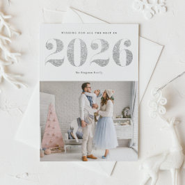 2025 Faux Silver Glitter Modern Gelukkig Nieuwjaar Feestdagenkaart