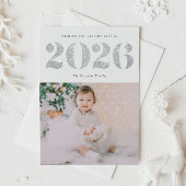 2025 Faux Zilveren Glitter Gelukkig Nieuwjaar Foto Feestdagenkaart