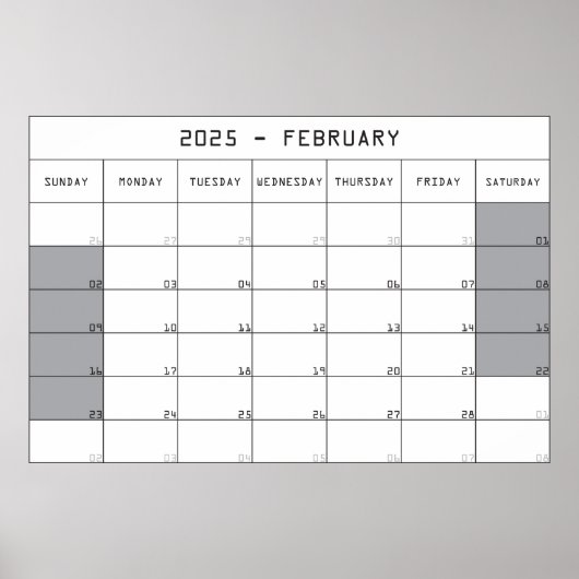 2025 februari planner kalender grote notities ruim poster (Voorkant)